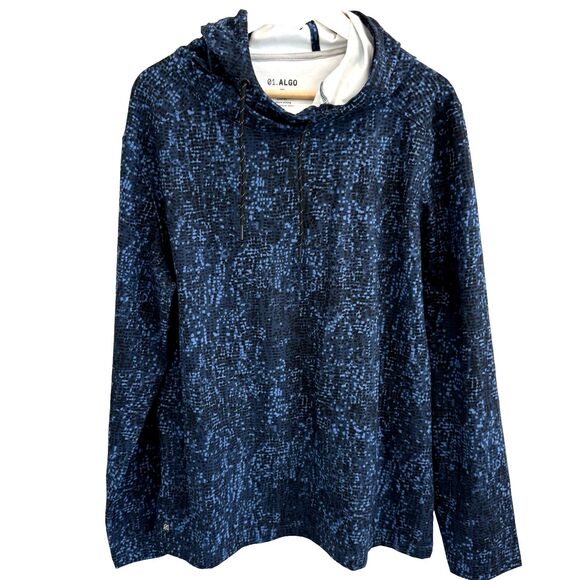 01. Algo Mens Large Pullover Hoodie Blue Digital Camo Performance Athleisure EUC - Picture 2 of 11